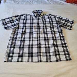 Yago Shirt Mens XL Plaid Outdoors Short Sleeve Collar 100% Polyester Black White
